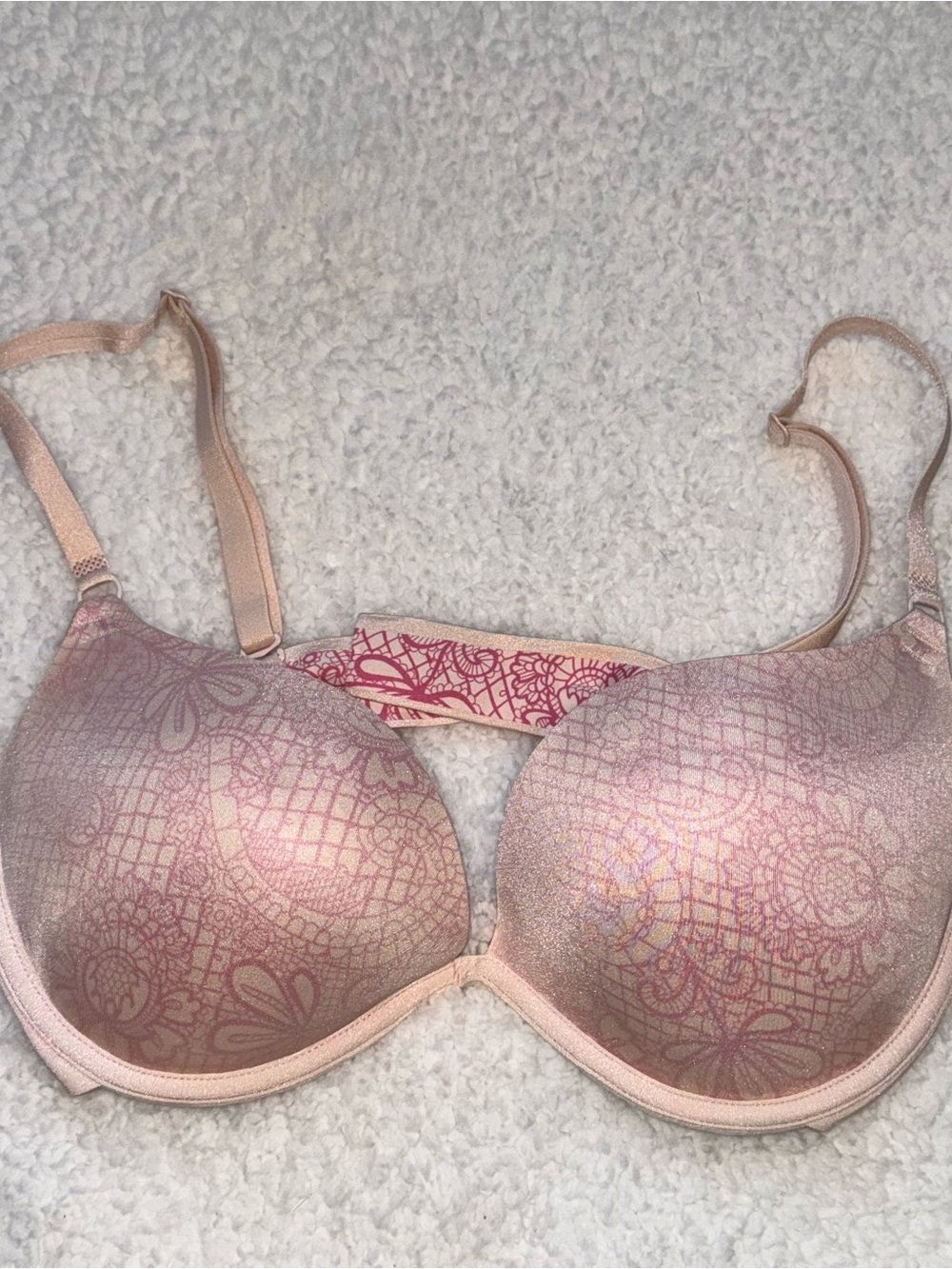 Y2K 2009 Victoria's Secret Sexy Little Things Bra Pink damask floral SZ 36C